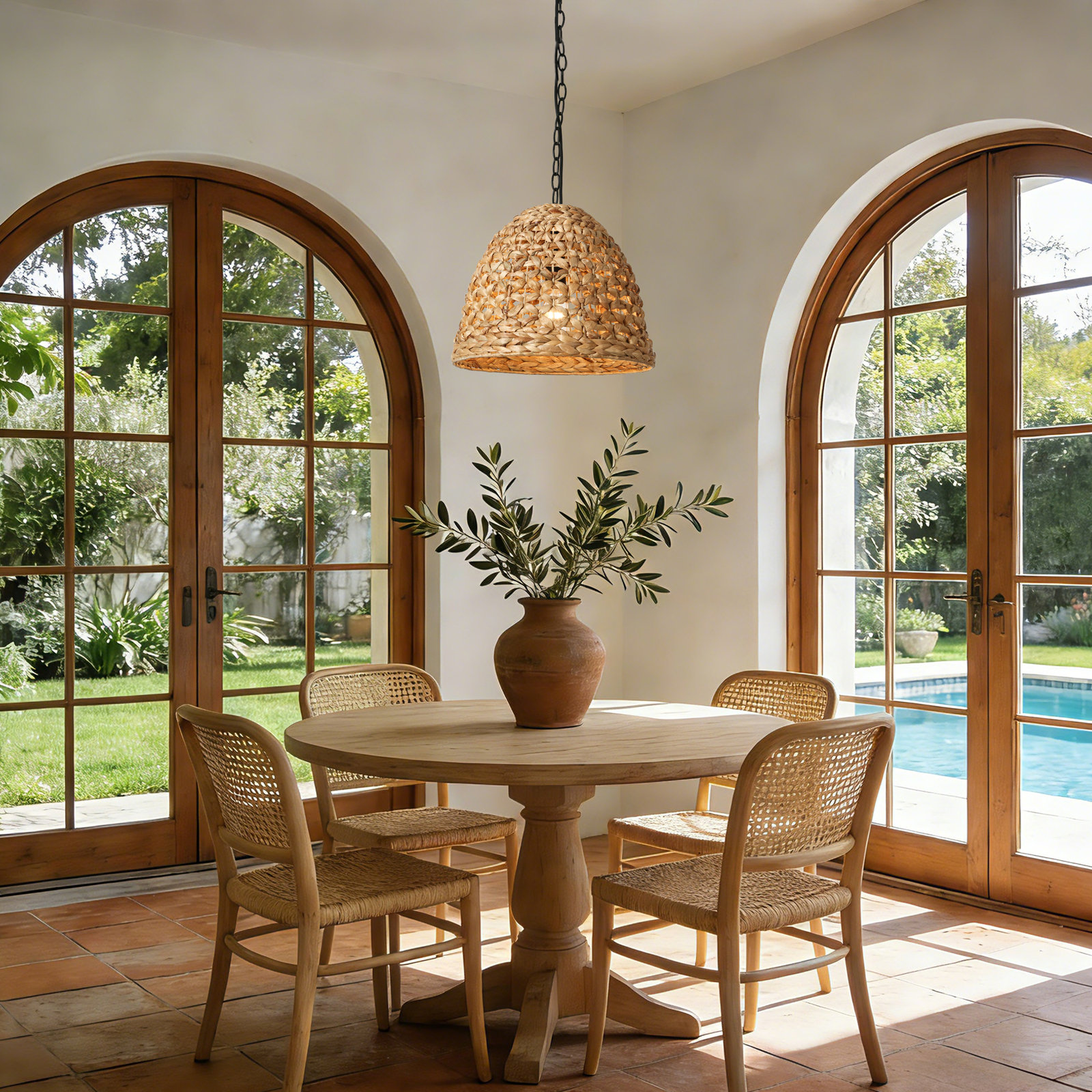 Jax 1 - Light 15"W * 12.2"H Woven Rattan Dome Pendant