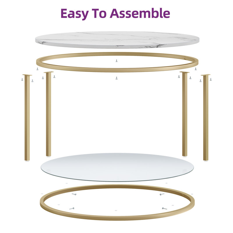 Table basse ronde avec rangement Rotherham, Or