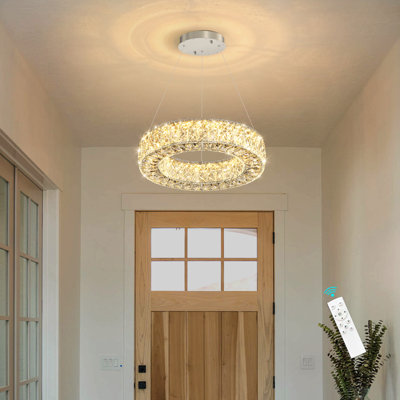 Lustre moderne en cristal à anneau argenté