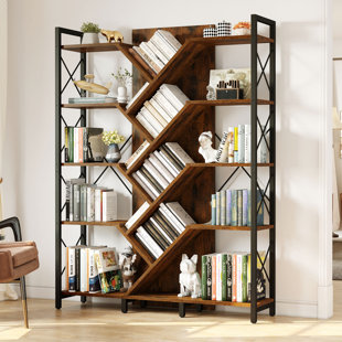 Tree Bookshelf Bookcase with 10 Inclined Shelves Creative Display