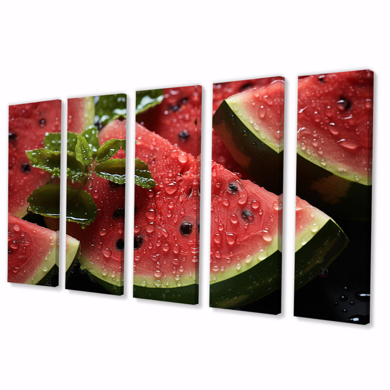 Bright Watermelon II - fruits, reproduction sur toile - 5 panneaux égaux