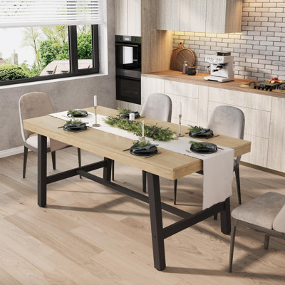 Industrial Dining Table for 4-6, 63" Large Kitchen Table with Sturdy Metal Frame, Heavy Duty Rectangular Dinner Table