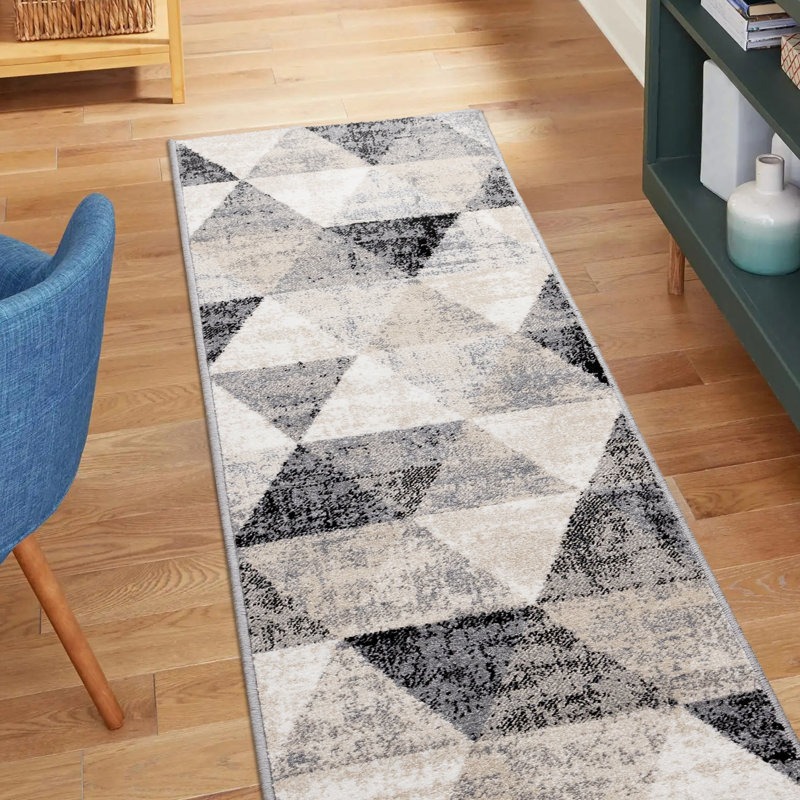 Tapis intérieur crème / brun / noir Asimina, Tapis de couloir : 2 pi x 7 pi 7 po
