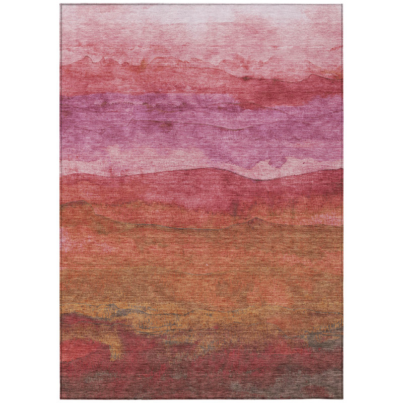 Blush and Brown Striped Synthetic Washable Rug 2'6" x 3'10"