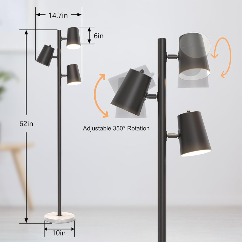 Lampe de lecture sur pied 62 "en marbre noir réglable