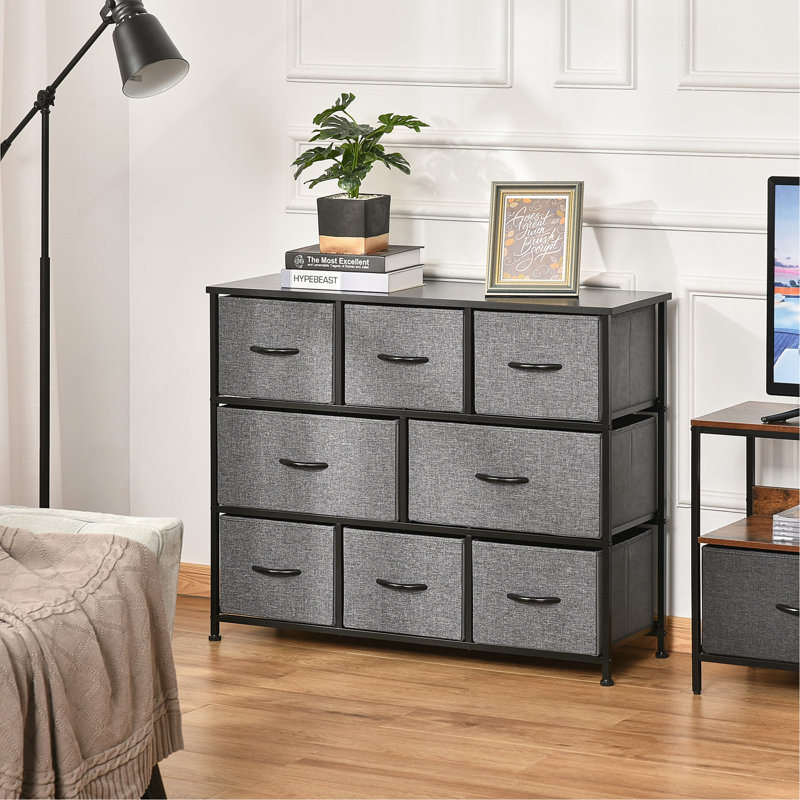 Commode 8 tiroirs, commode en tissu à 3 niveaux, unité de rangement avec structure en acier