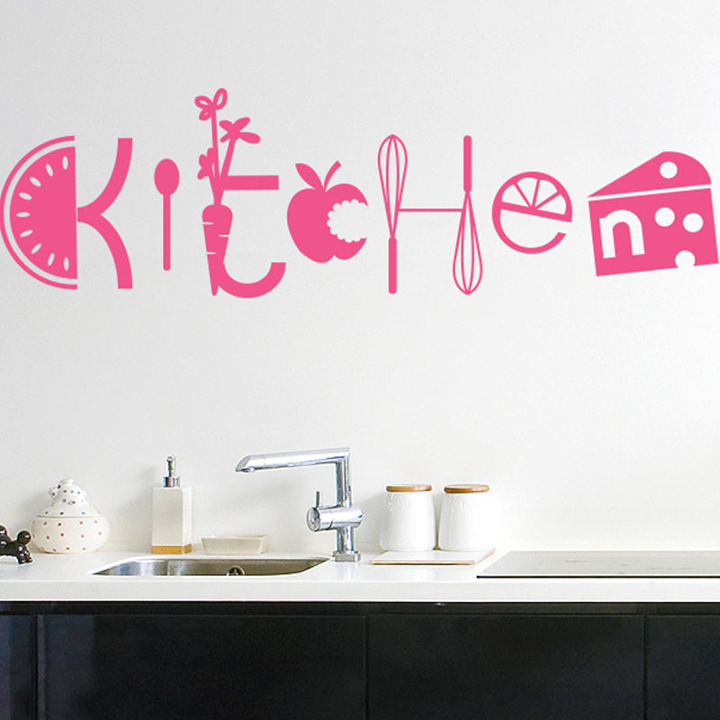Assorted Kitchen Sign Wall Sticker, Pink, Medium