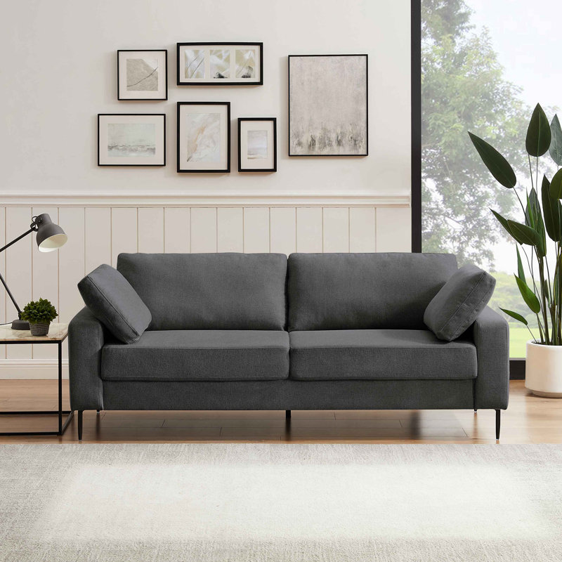 Jeses MINIMORE Modern Style Etta 84.3" Mid-Century Modern Design Sofa, Dark Gray Linen Blend