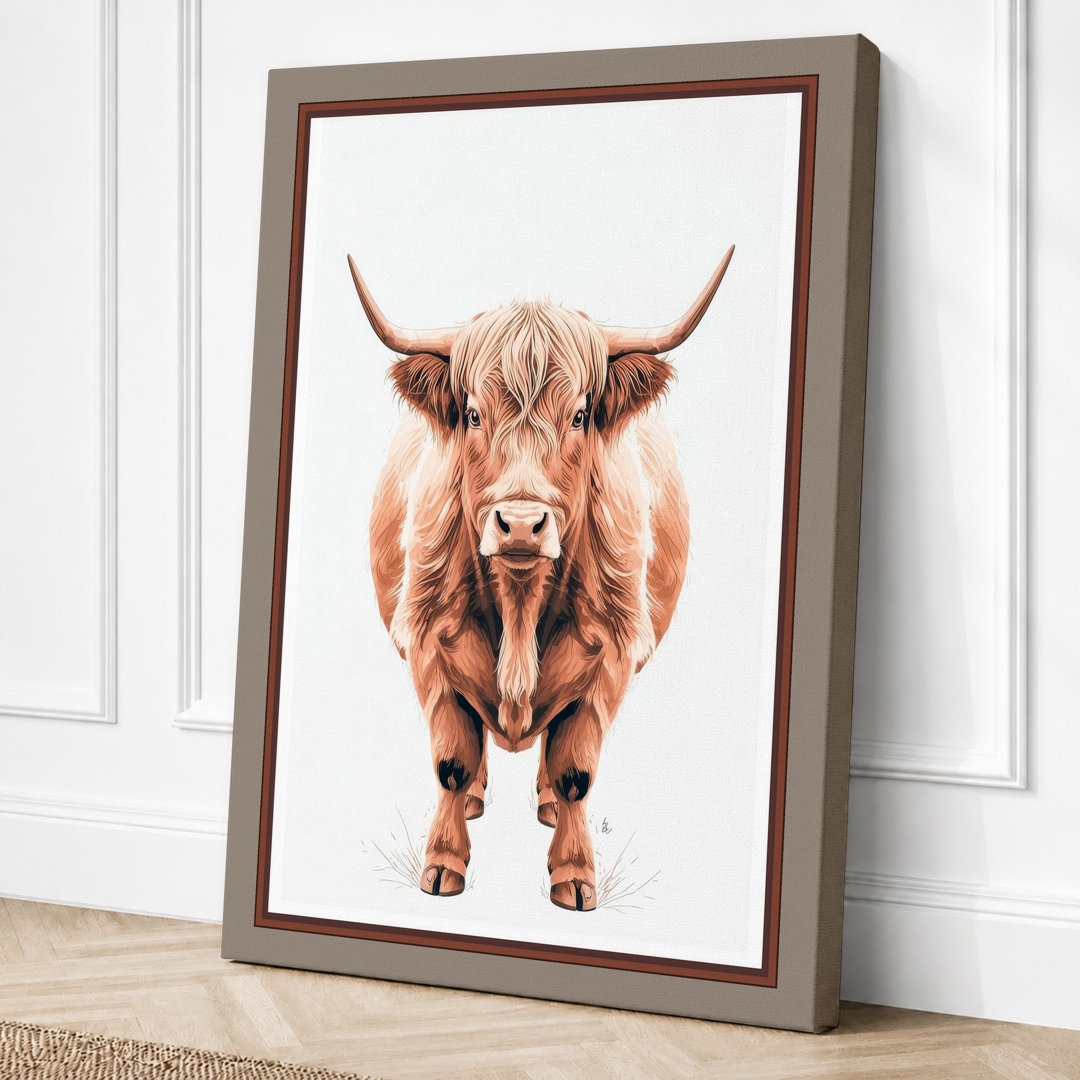 Highland Cattle Portrait Modern - Wrapped Canvas