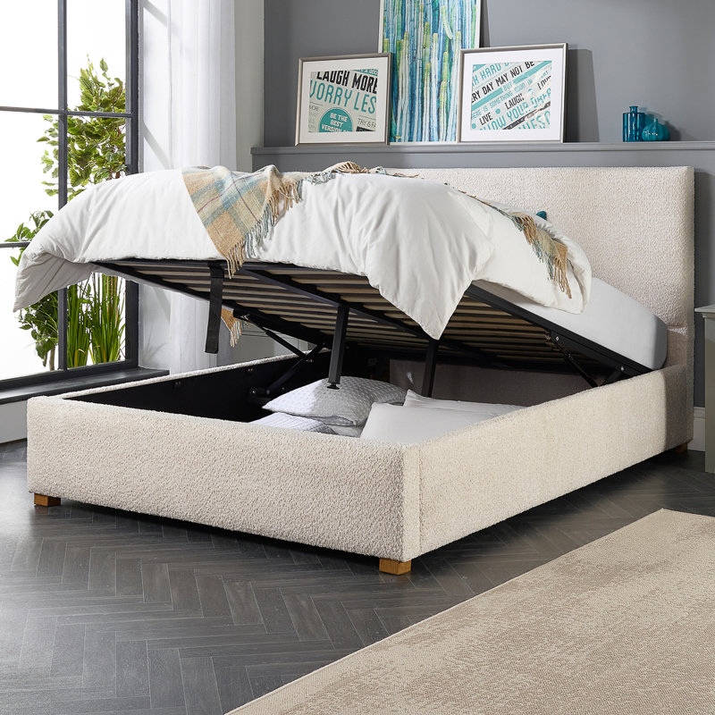 Bouclé Upholstered Garland Ottoman Bed Frame, Cream, Single (3')