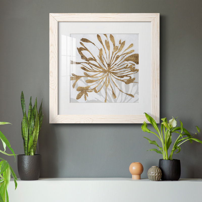 " Golden Gilt Bloom I ", White, 31.5" H x 31.5" W x 1" D