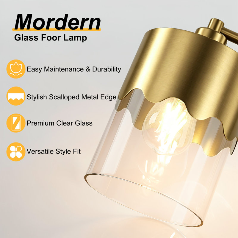 66" Modern Metal Floor Lamp Dual-Layer Shade Bright Lighting Foot Switch For Living Room Bedroom, Polished Gold