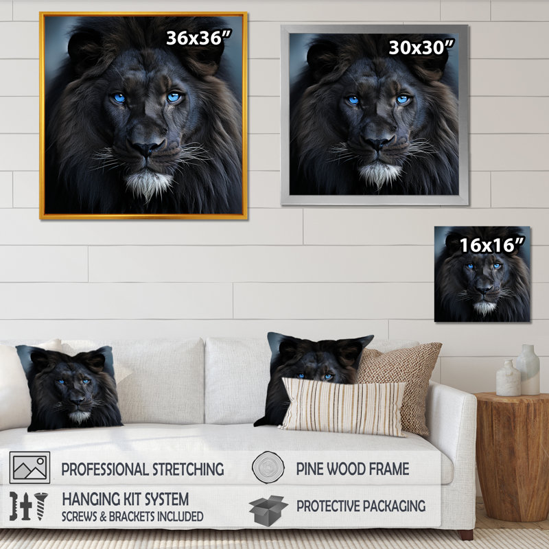 Décoration murale lion de minuit, H 36 po x l 36 po x P 1,5 po, Toile tendue