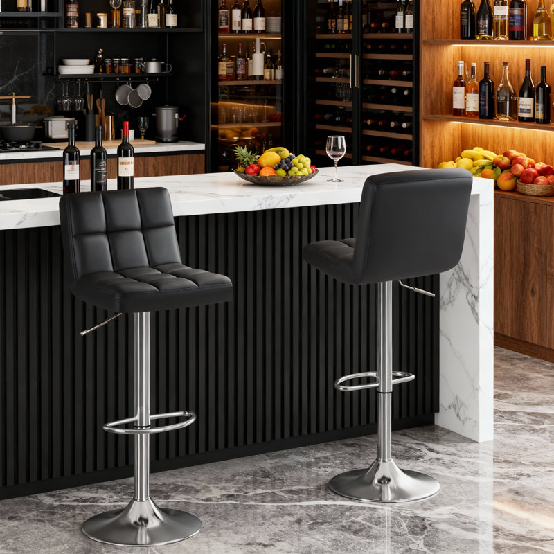 Stallcup Swivel Upholstered Adjustable Height Counter Stool with Metal Frame, Black