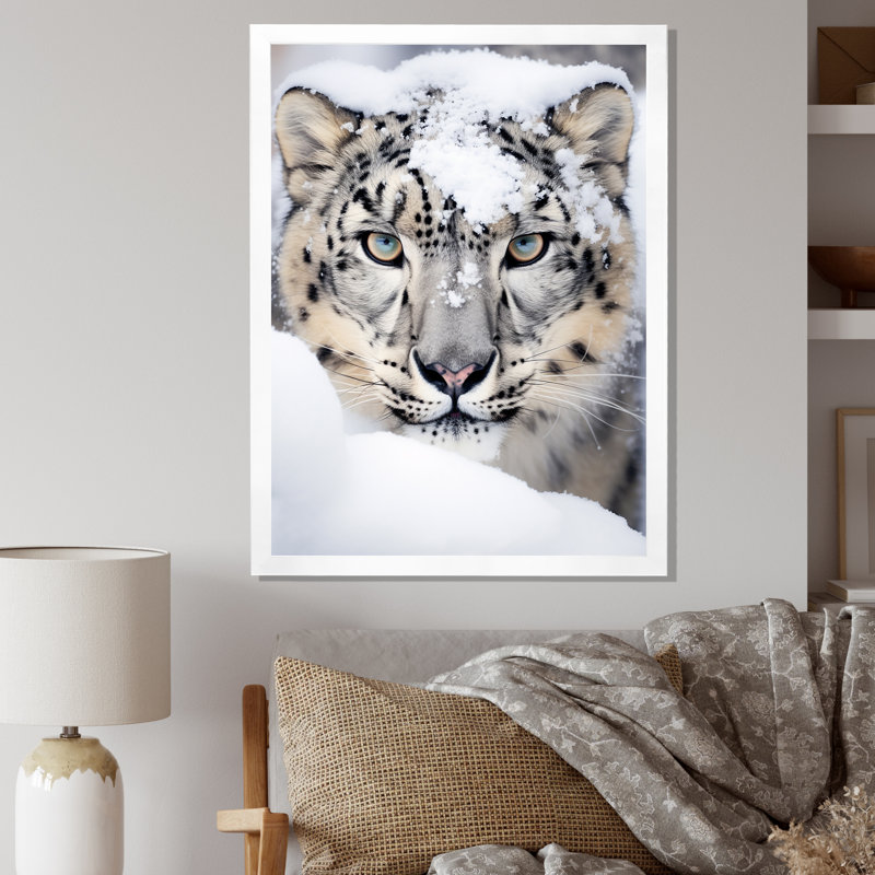 Tigre blanc en hiver I - impression, Cadre photo blanc, H 40 po x l 30 po x P 1,5 po