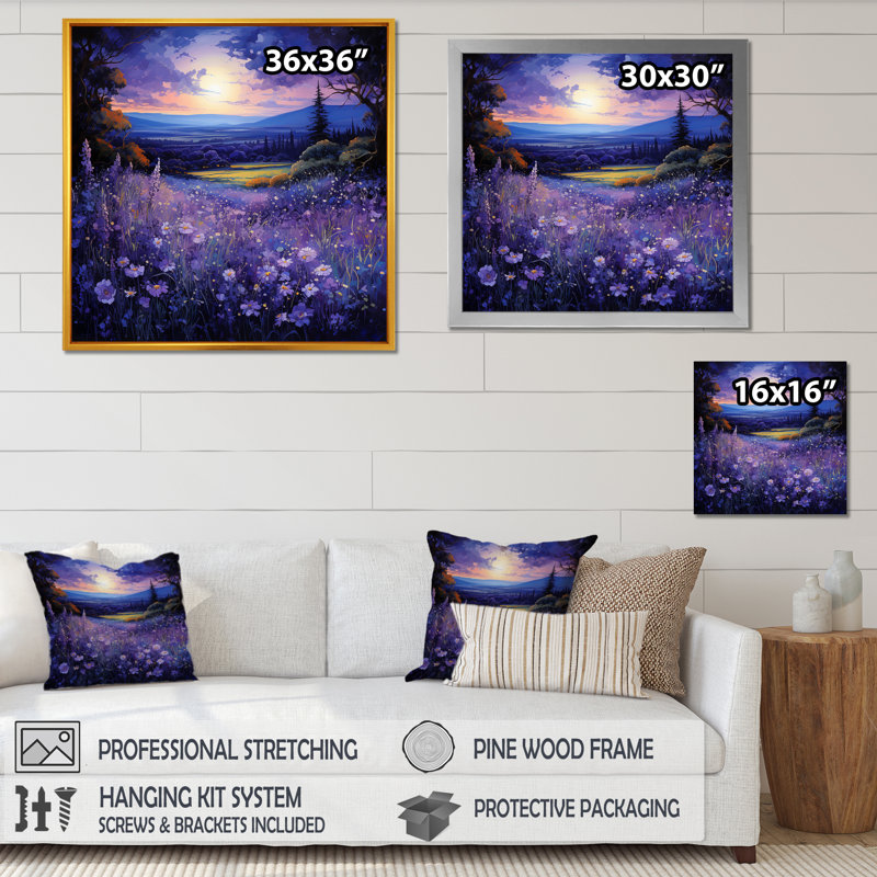 Lavande Horizon Country Side Windows III - Farmhouse Windows, art mural, Cadre simple noir, H 30 po x l 30 po x P 1,5 po