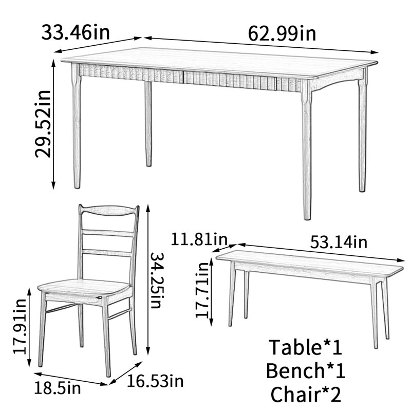Ensemble de table de salle à manger Simple, H 29,52 po x L 62,99 po x l 33,46 po