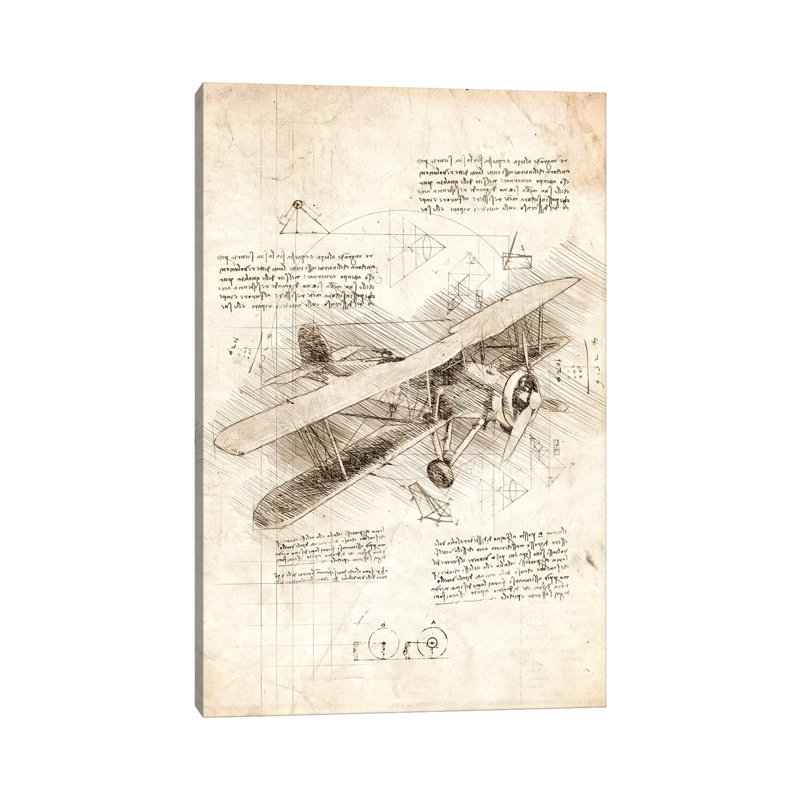 Biplane Aircraft - Wrapped Canvas Print, 66.04 cm H x 45.72 cm W x 3.175 cm D