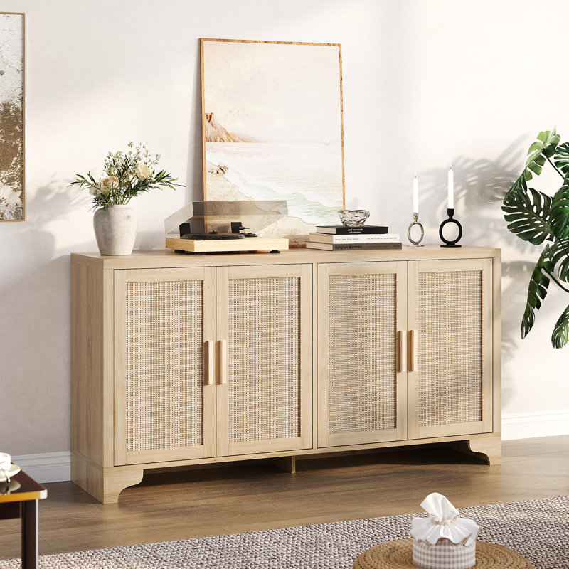Meuble télé Boho Natural Rattan, Bois de chêne