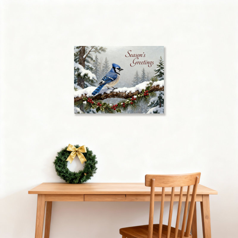 «Winter Bird Scene», art mural, H 12 po x l 18 po