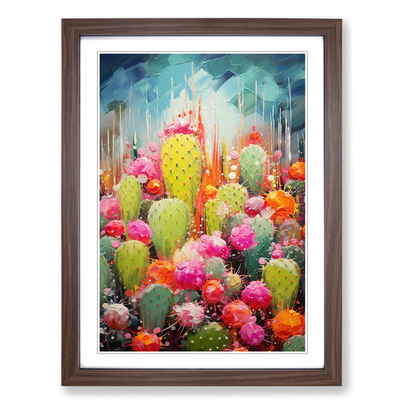 Cactus Action - Framed Print, 34cm H x 25cm W x 2cm D, Walnut Framed