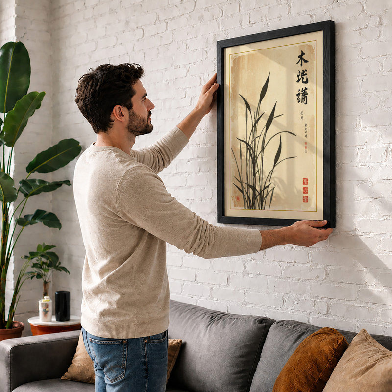 Single Stem in Ink Japandi - Framed Print, A4 - 29.7 x 21.0 cm, Unframed