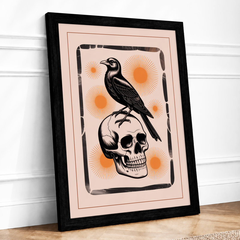 Raven and Skull Modern - Framed Print, A1 - 84.1 x 59.4 cm, Black