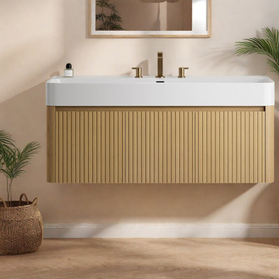 Floating 36 Inch Vanity Cabinet and Sink, Plywood, Modern Bathroom Storage