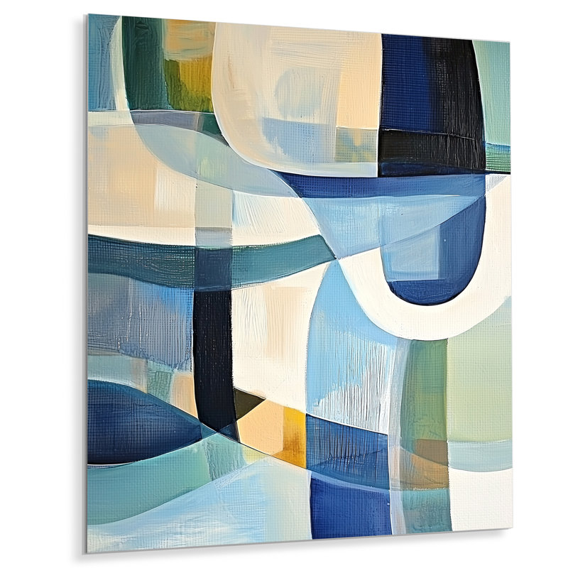 Cubist Blue Reality IV - Geometric Metal Wall Decor, Modern Metal Print, 20" H x 12" W