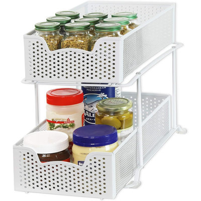 2-Tier Sliding Cabinet Basket Organizer Drawer, White