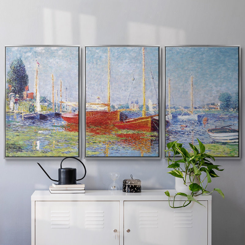 Argenteuil. Yacht, 1875 01 - Toile encadrée multi-pièces, H 40 po x l 78 po x P 2 po, Argenté