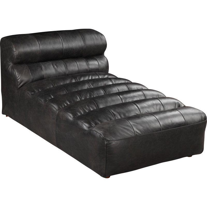 Ramsay Chaise Lounge, Black Genuine Leather