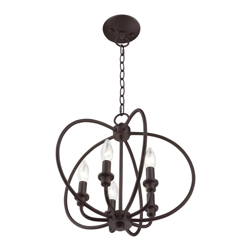 Lustre en forme de globe à 5 lumières de style bougie Remer, Bronze