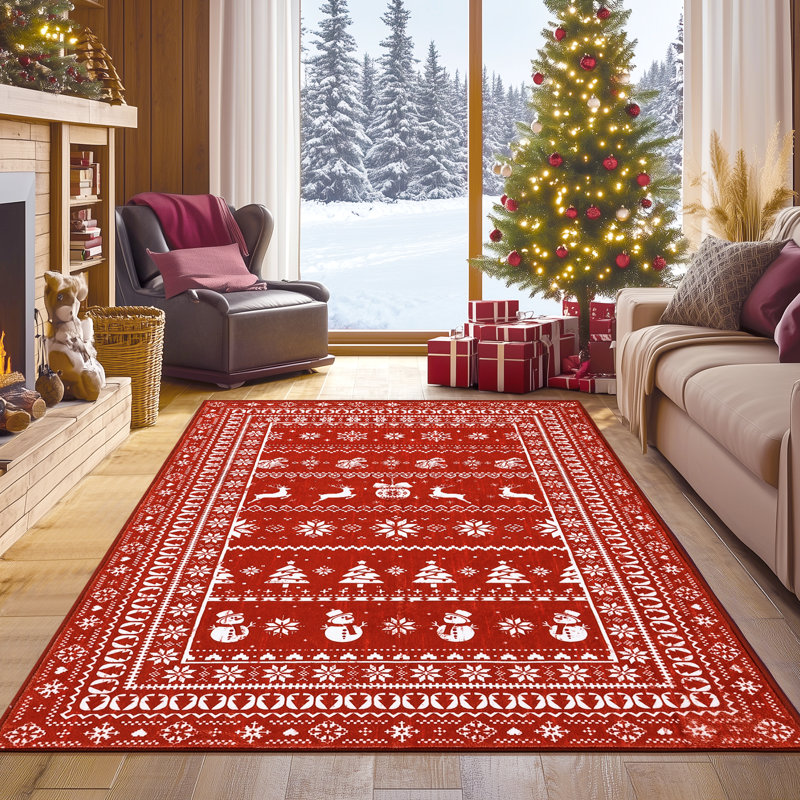 Tapis de Noël cerf rouge antidérapant lavable, Rectangle 5 pi x 7 pi
