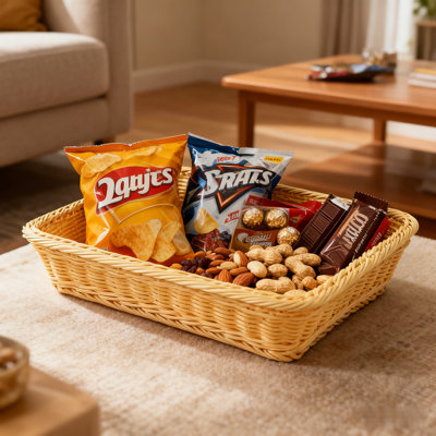Beige,Two Packs,Rustic Handwoven Storage Basket For Fruits, Bread, Snacks, And Market Display - Durable PP Material, Mold-Resistant For Long-Lasting Use