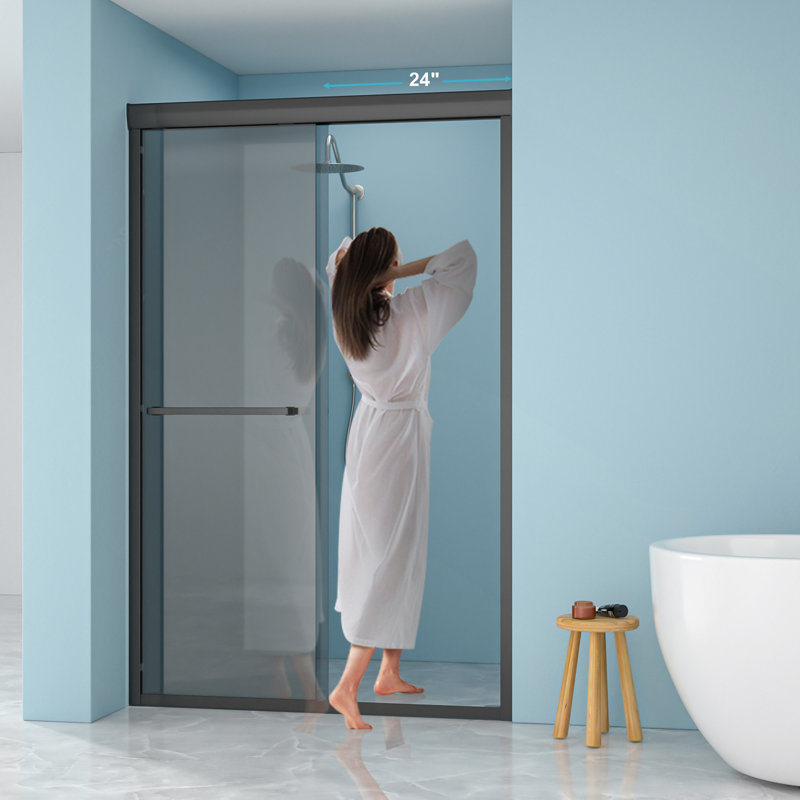 48"W X 76"H Double Sliding Glass Shower Door ,8Mm Tempered Glass With 304 Stainless Steel Frame