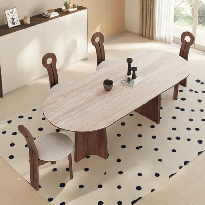 Oval Minimalist Dining Table And Chairs 4 - Person Double Pedestal Dining Set