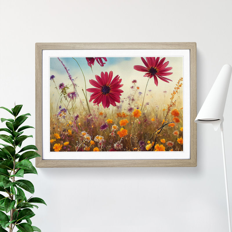 Masterful Wildflowers Floral - Single Picture Frame Print, 25cm H x 34cm W x 2cm D, Oak Framed