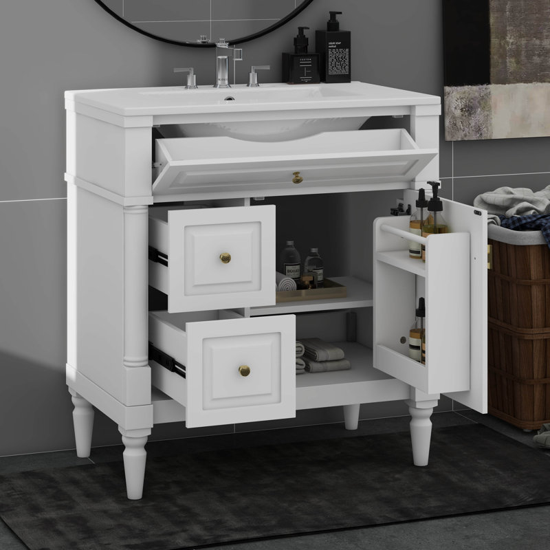 Meuble-lavabo de 30 po avec lavabo, 2 tiroirs, une armoire et un tiroir basculant Designs, Blanc