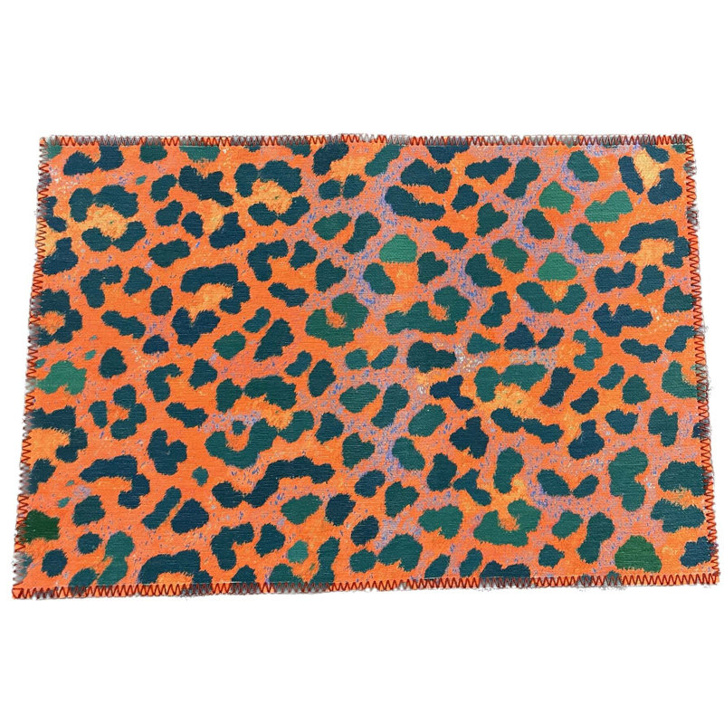 Animal Print Area Rug, Orange Teal, Rectangle 1'8" x 2'6"