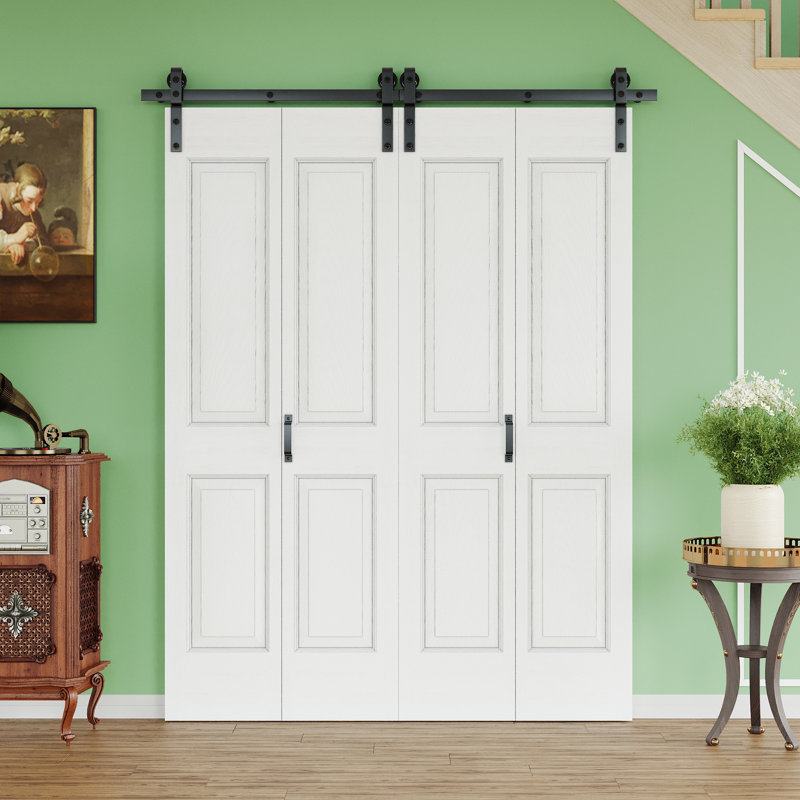 Porte coulissante intérieure double à 4 treillis de style garde-robe H 84 po, porte de grange pliable pour garde-manger et garde-robe avec trousse de quincaillerie d'installation