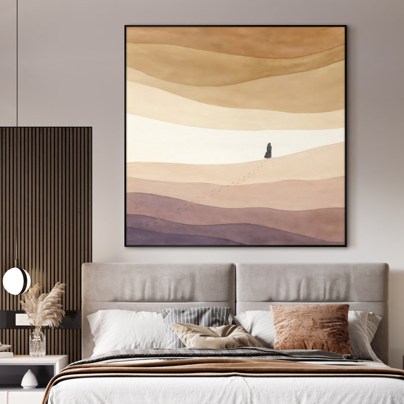Très grand art mural imprimé sur tissu - Paysage abstrait neutre moderne pour la décoration d'œuvres d'art pour le salon ou la chambre à coucher - «Assemblage requis du cadre (cadre non fini)»