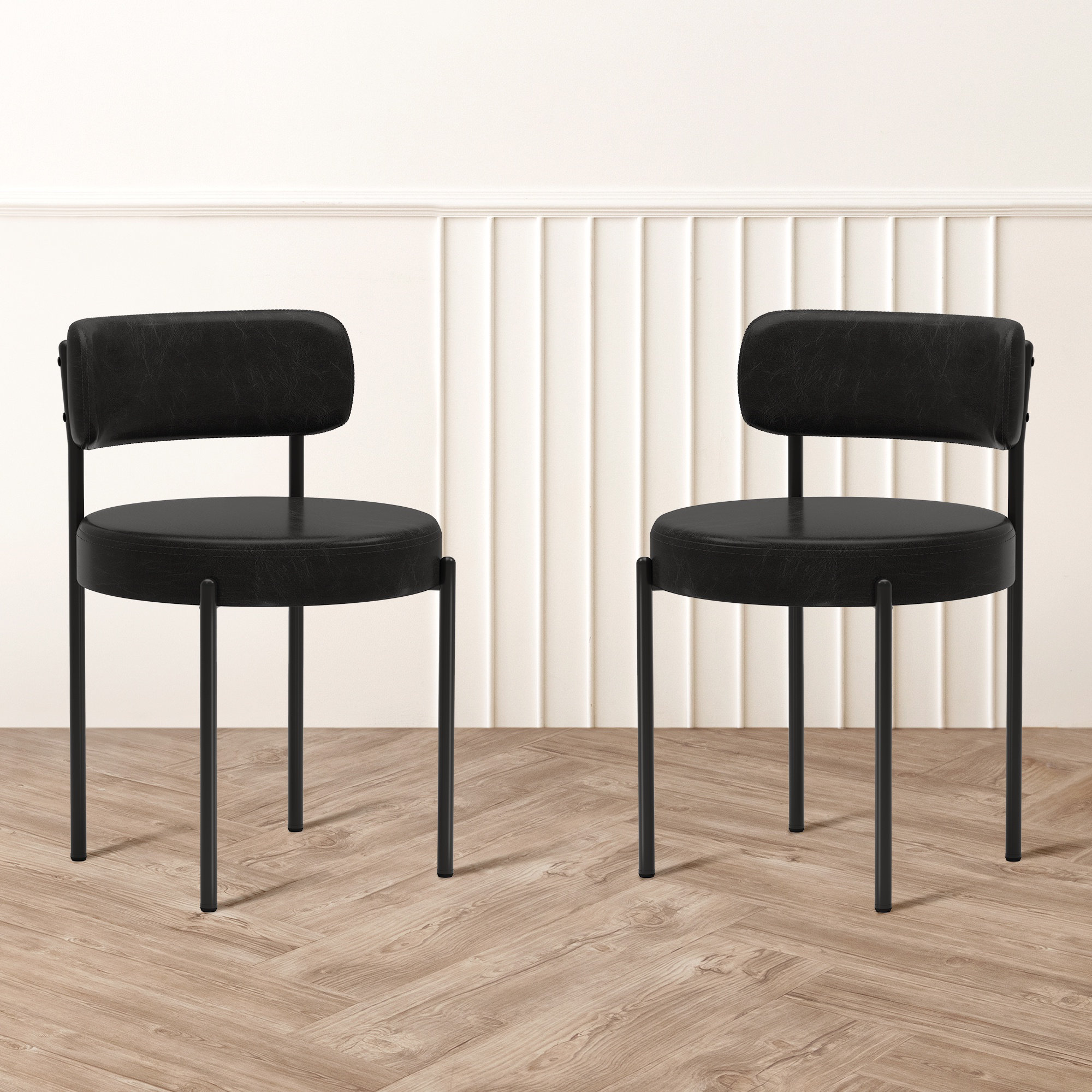 Latitude Run® Black Leather Dining Chairs | Wayfair