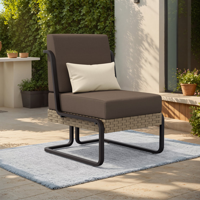 Chaise longue de patio en aluminium et osier avec coussins et coussins, Kaki, Brun