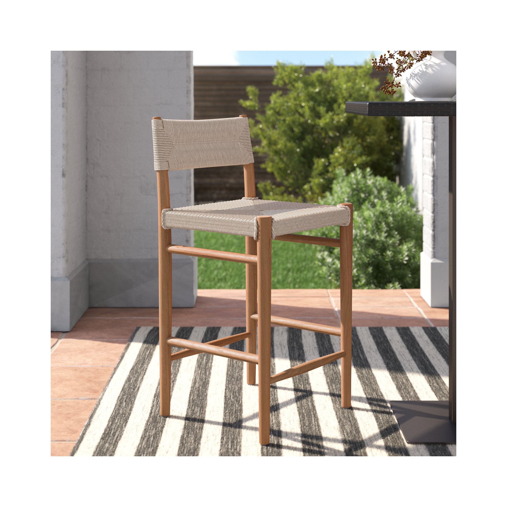 Teak Outdoor Bar Stool, 26", Light Brown, Natural Teak
