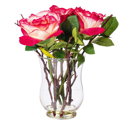 Rose artificielle 10 "dans un vase en verre