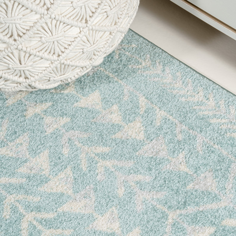 Kelliann Moroccan Geometric Turquoise/Cream Rug, Rectangle 3' x 5'