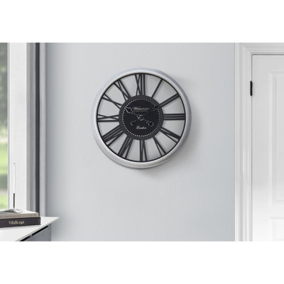 Horloges, horloge murale ronde 20 po, noir, argent, transitionnel