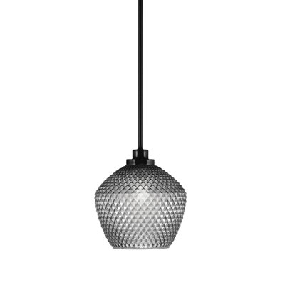 Scituate Stem Hung Mini Pendant Shown In Black, 9" Smoke Glass