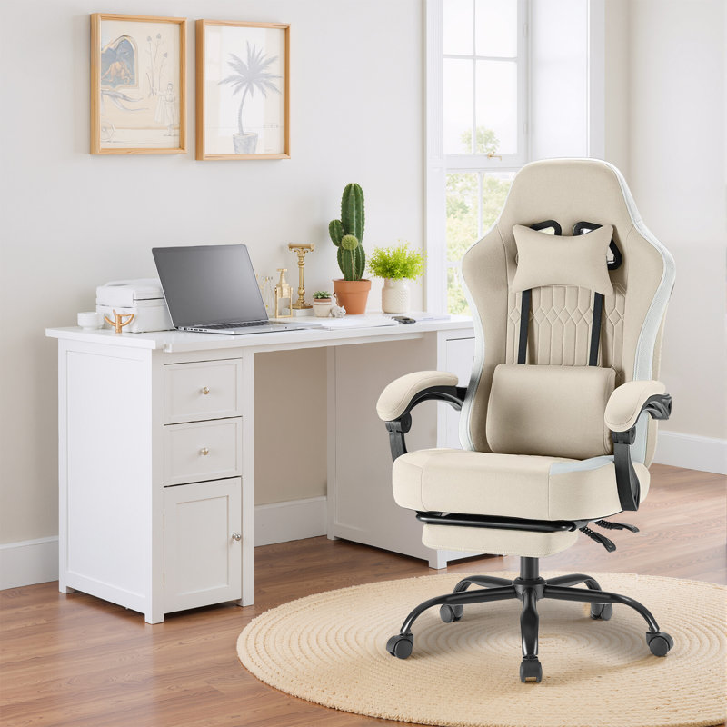 Computer Gaming Chair - High Back Ergonomic Desk Chair With Footrest And Lumbar Support, Height Adjustable Task Chair With Linkage Armrests And Headrest, 360° Swivel Wheels